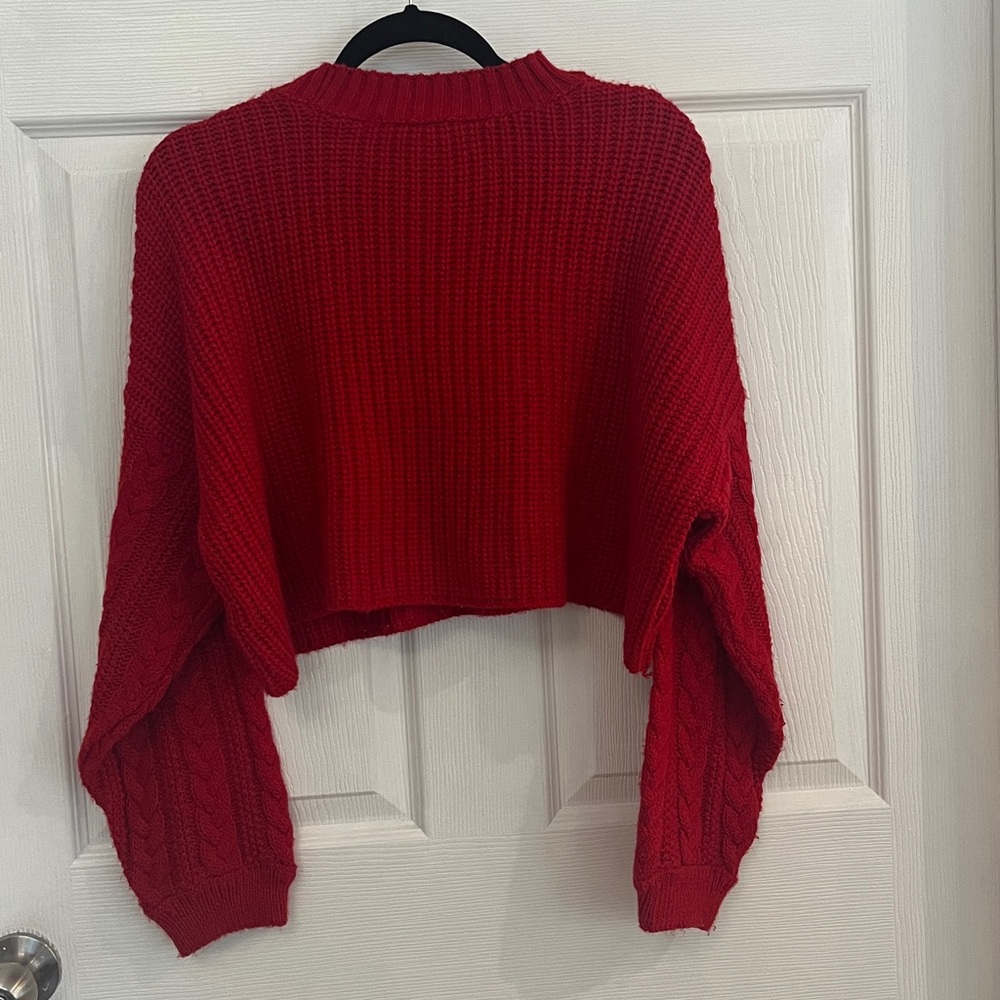 Miss Selfrige Candy Apple Red Petite Crew Cable Knit Crop Jumper Sweater - Picture 5 of 6